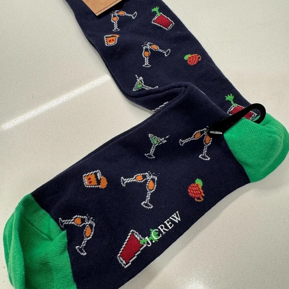 J Crew Socks Mens Trouser Sock One Size Blue Cocktail Drink‎ All Over Print